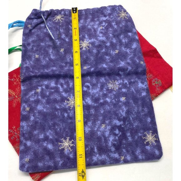 Lot of 5 Fabric Gift Bags Sacks Christmas Winter Patterns Drawstring - Picture 4 of 12